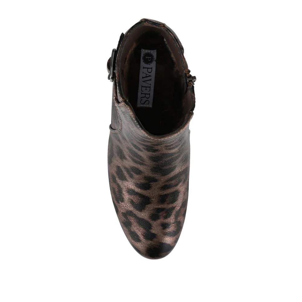 Patterned Block Heel Buckle Ankle Boots - WBINS38090 / 324 214 - Brown Leopard - Image 4