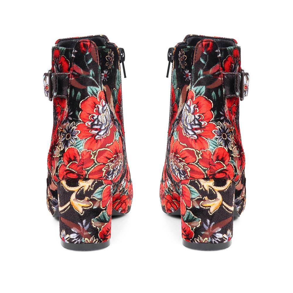 Patterned Block Heel Buckle Ankle Boots - WBINS38090 / 324 214 - Floral - Image 3