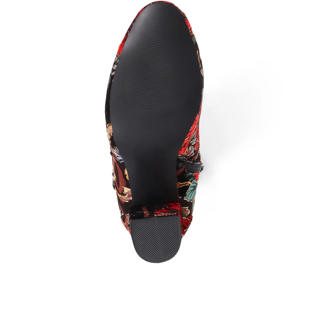 Patterned Block Heel Buckle Ankle Boots - WBINS38090 / 324 214 - Floral - Image 4