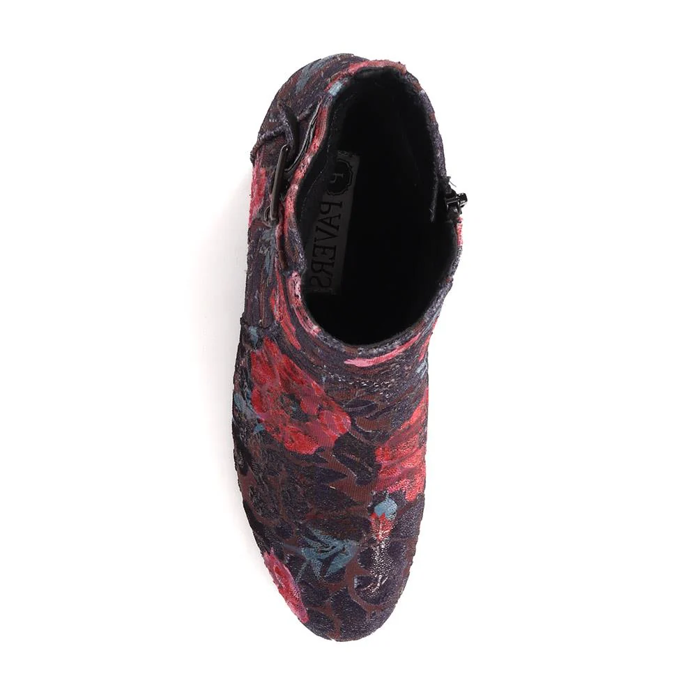 Patterned Block Heel Buckle Ankle Boots - WBINS38090 / 324 214 - Navy Floral - Image 4