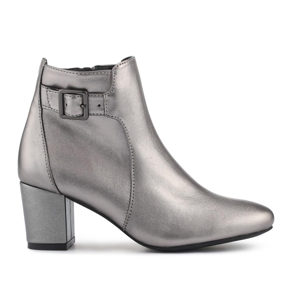Patterned Block Heel Buckle Ankle Boots - WBINS38090 / 324 214 - Pewter - Image 2