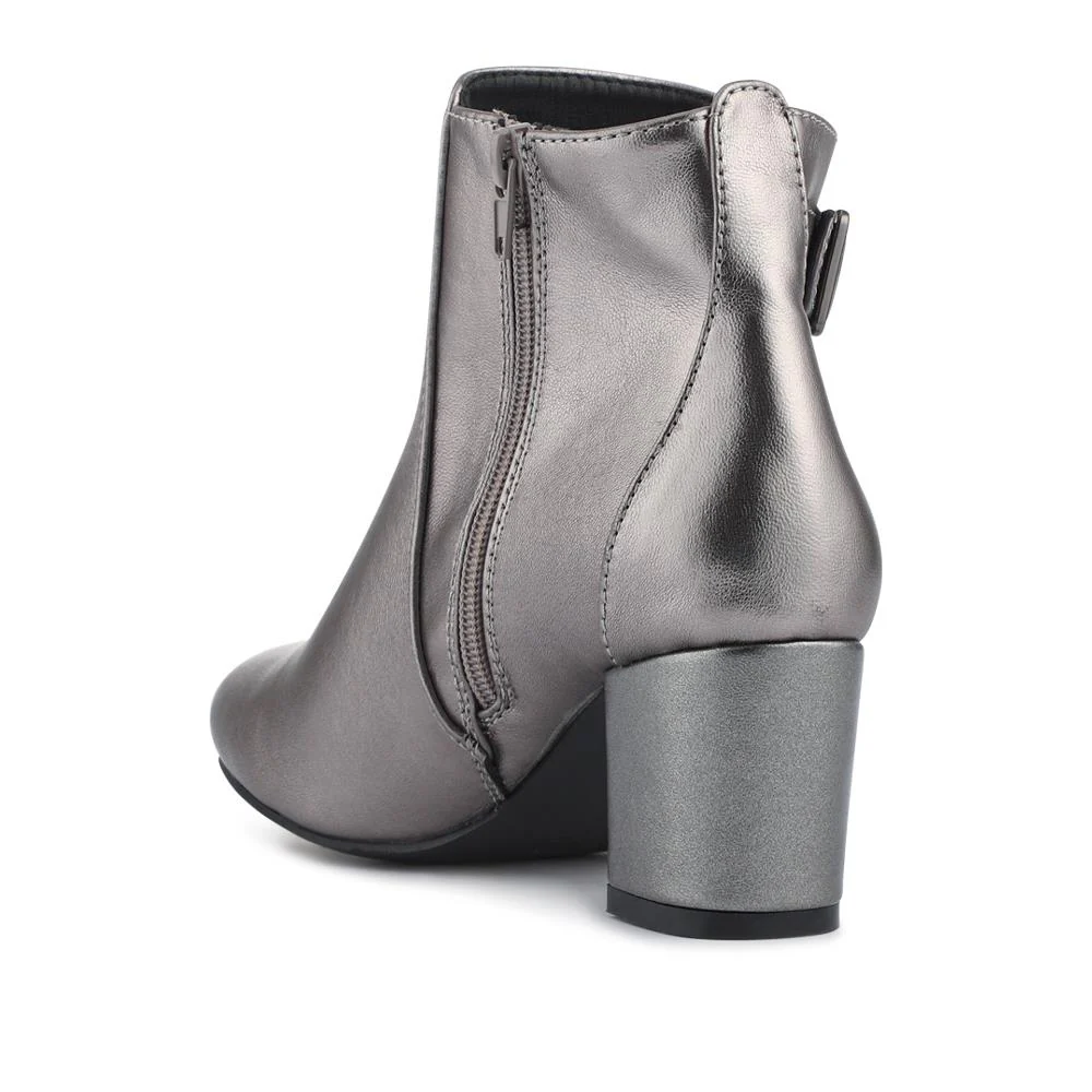 Patterned Block Heel Buckle Ankle Boots - WBINS38090 / 324 214 - Pewter - Image 3
