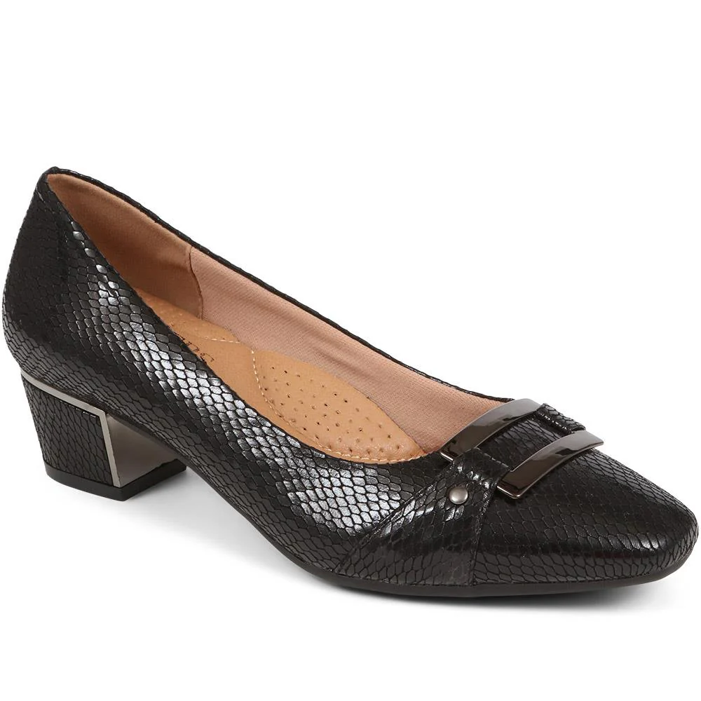 Heeled Court Shoe - WK38019 / 324 234 - Black Snake