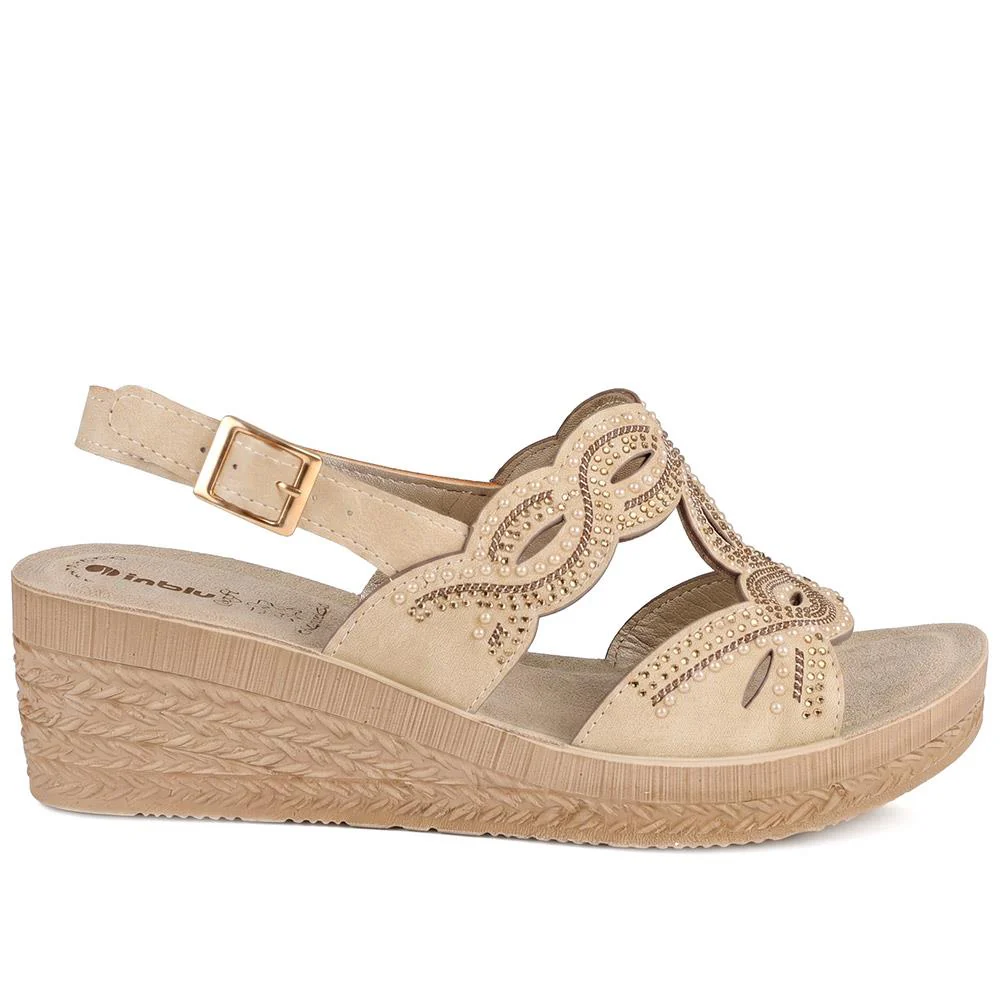 Inblu Slingback Sandals With Rhinstone Detailing - INB43052 / 330 371 - Beige - Image 3