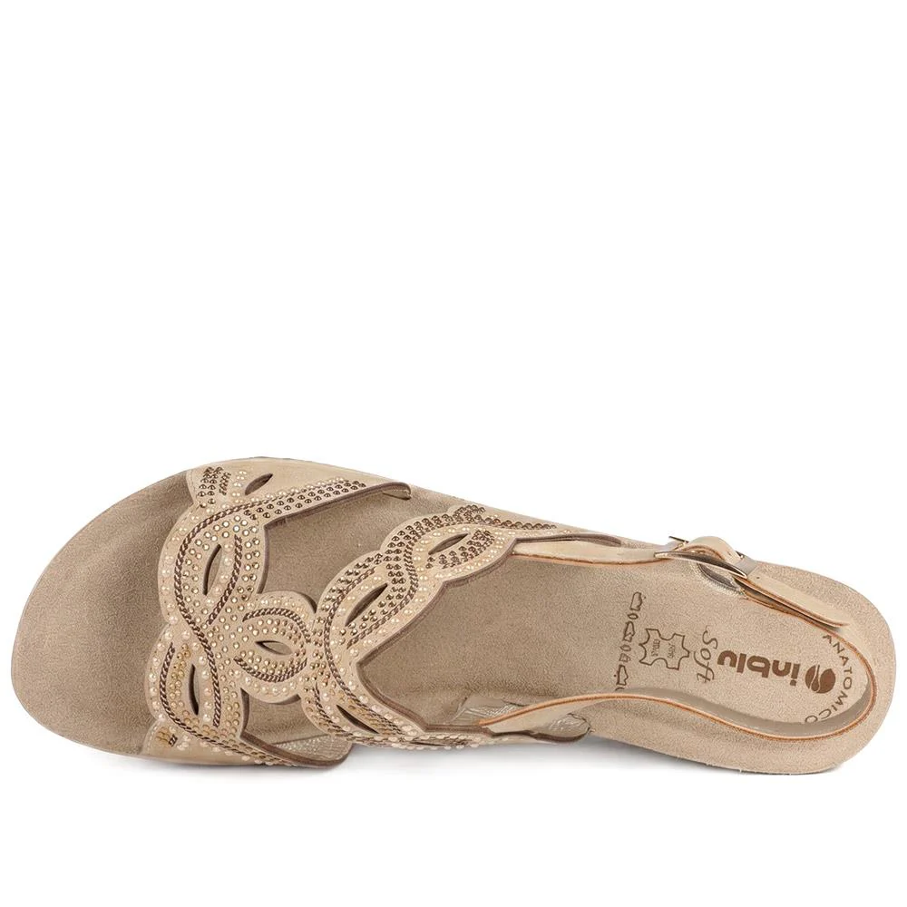 Inblu Slingback Sandals With Rhinstone Detailing - INB43052 / 330 371 - Beige - Image 5