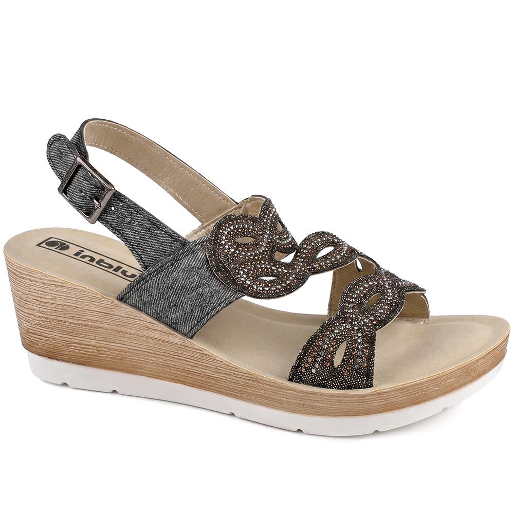 Inblu Wedge Sandals With Rhinestones - INB43051 / 330 370 - Black