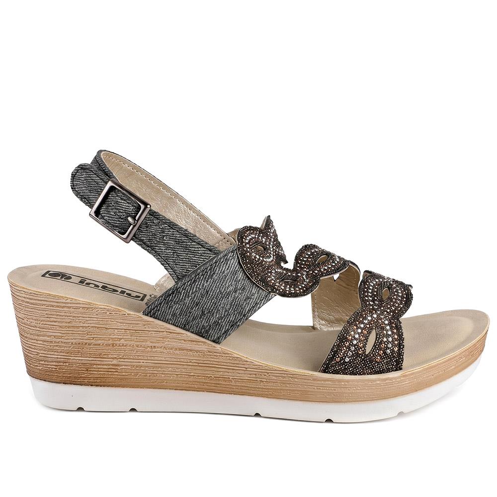 Inblu Wedge Sandals With Rhinestones - INB43051 / 330 370 - Black - Image 3