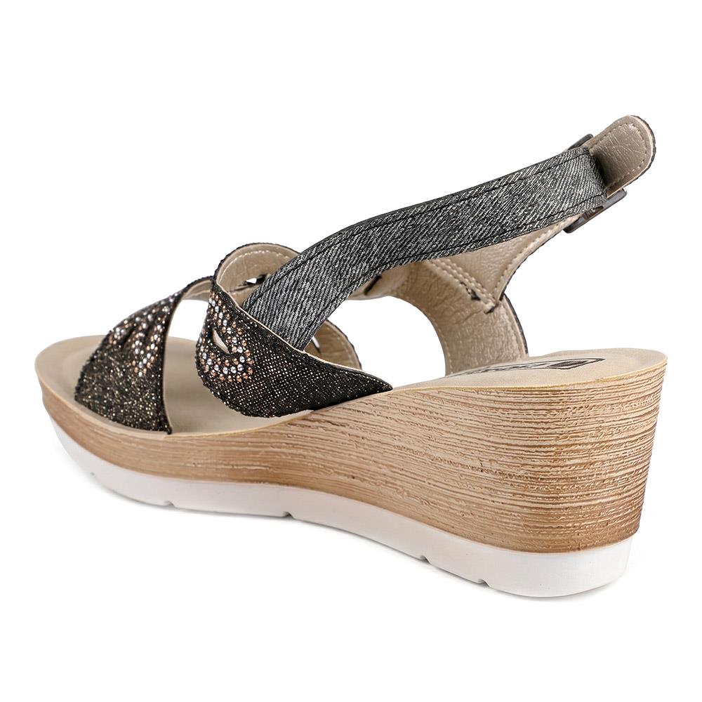 Inblu Wedge Sandals With Rhinestones - INB43051 / 330 370 - Black - Image 4