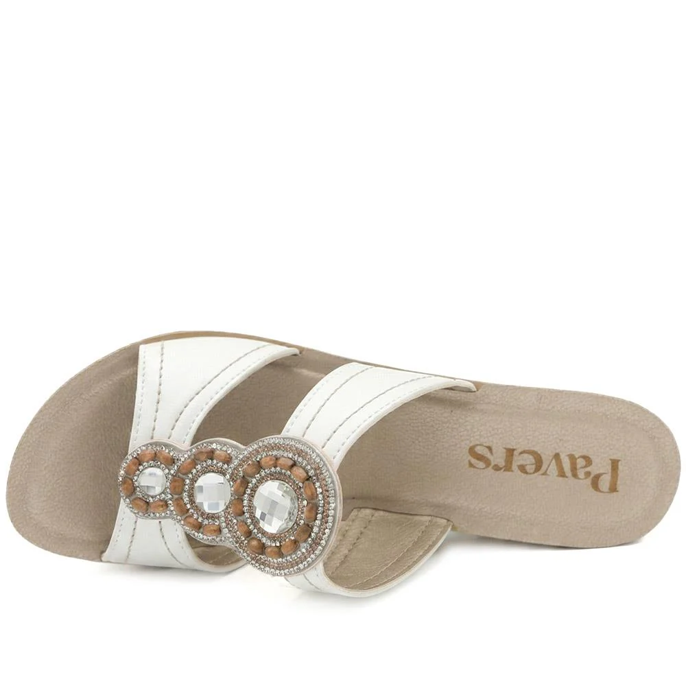 Jewelled Wedge Heel Mule Sandals - INB43000 / 329 127 - White - Image 4
