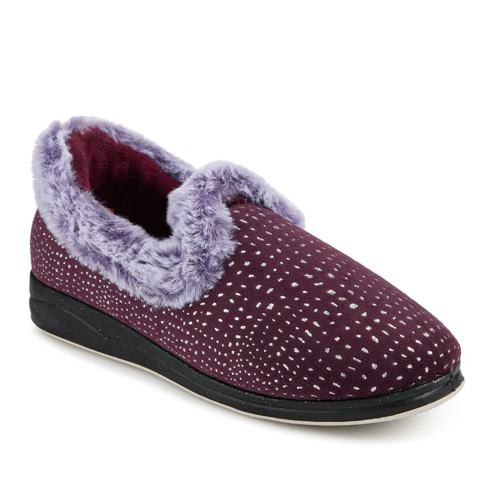 Easy Step In Wide Fit Fur Cuff Slippers - QING42016 / 327 961 - Plum