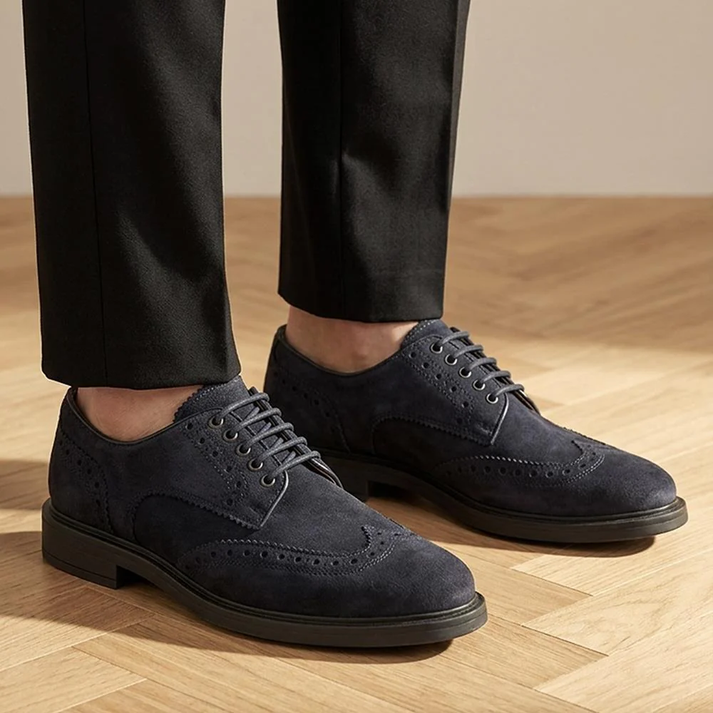 Karkor Leather Brogue Shoes - KARKOR / 330 218 - Blue Suede - Image 2