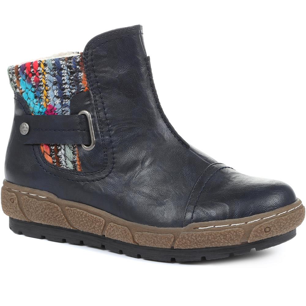 Knitted Cuff Ankle Boots - WBINS32013 / 318 882 - Navy