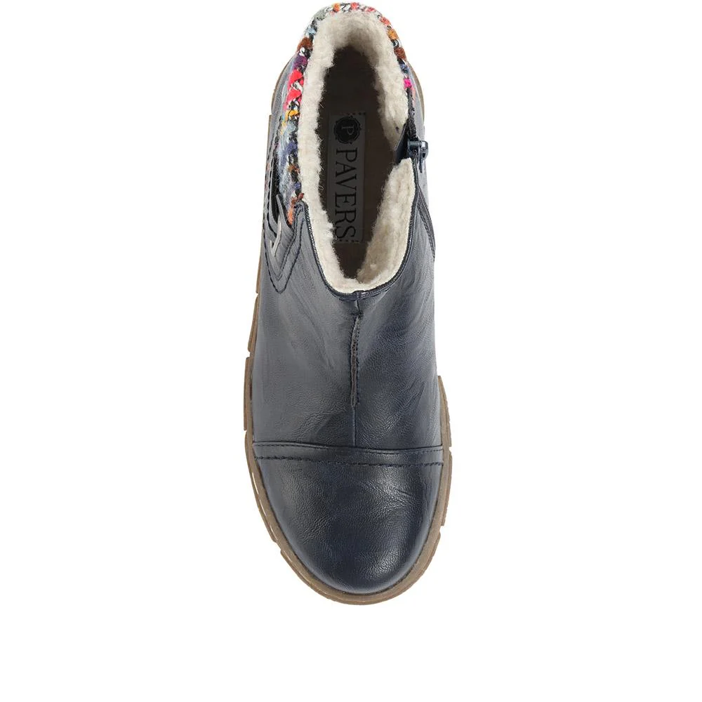 Knitted Cuff Ankle Boots - WBINS32013 / 318 882 - Navy - Image 5