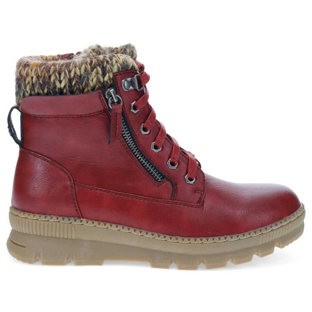 Knitted Cuff Lace-Up Boots - WBINS40171 / 326 117 - Burgundy - Image 2