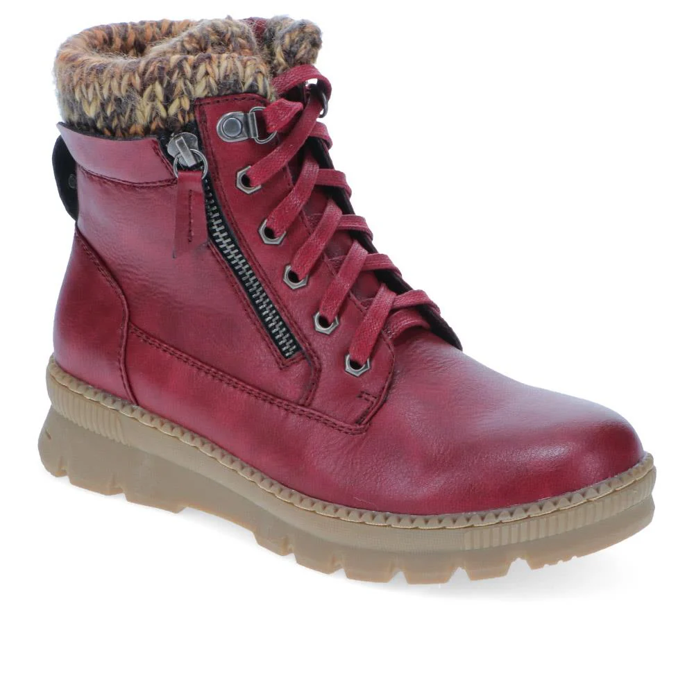 Knitted Cuff Lace-Up Boots - WBINS40171 / 326 117 - Burgundy