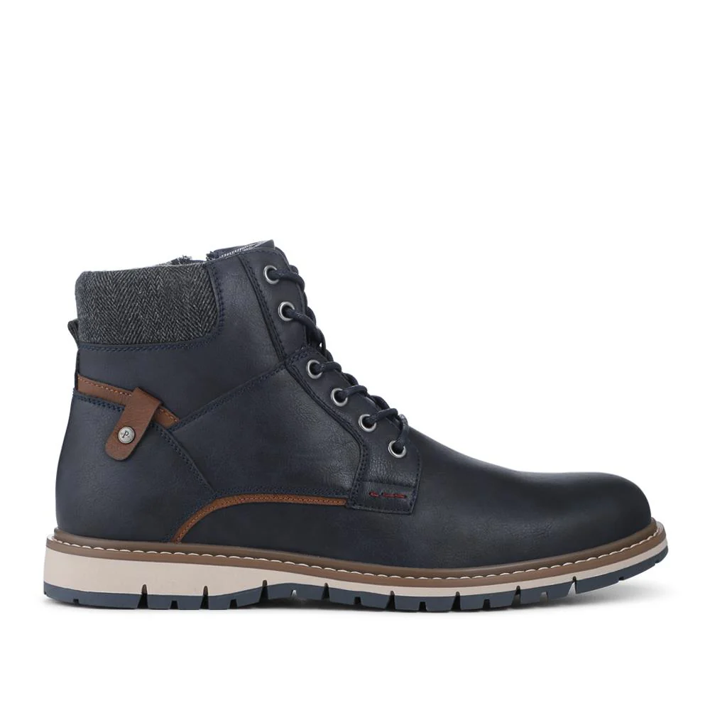 Lace Up Boots With Fabric Cuff - WOIL42026 / 327 955 - Navy - Image 2