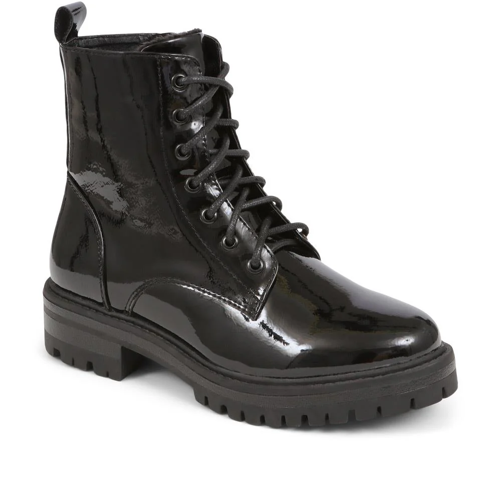 Lace-Up Chunky Ankle Boots - BELWBINS38043 / 324 156 - Black Patent