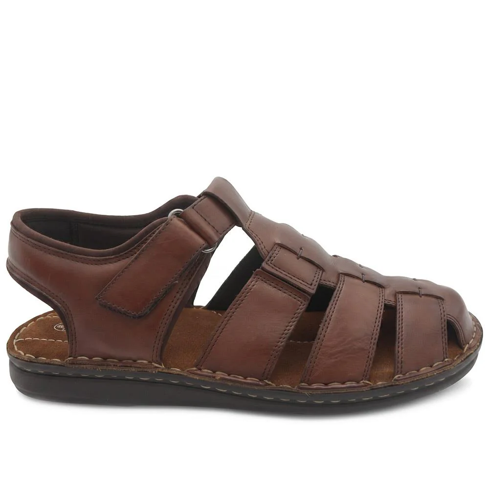 Leather Adjustable Fasten Fisherman Sandals - FBFOO43000 / 329 500 - Brown - Image 2