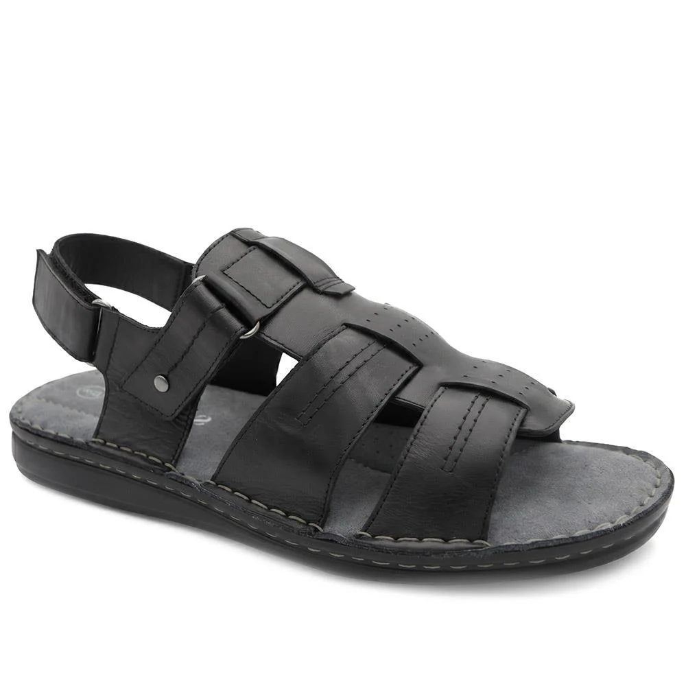 Leather Adjustable Fasten Fisherman Sandals - FBFOO43001 / 329 501 - Black