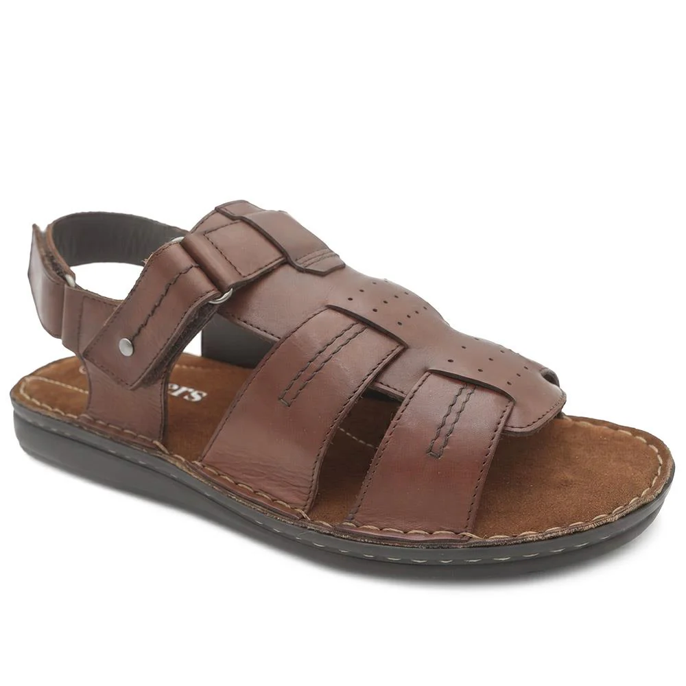 Leather Adjustable Fasten Fisherman Sandals - FBFOO43001 / 329 501 - Brown