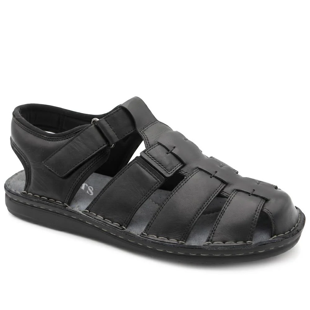 Leather Adjustable Fasten Fisherman Sandals - FBFOO43001 / 329 501 - Black - Image 2