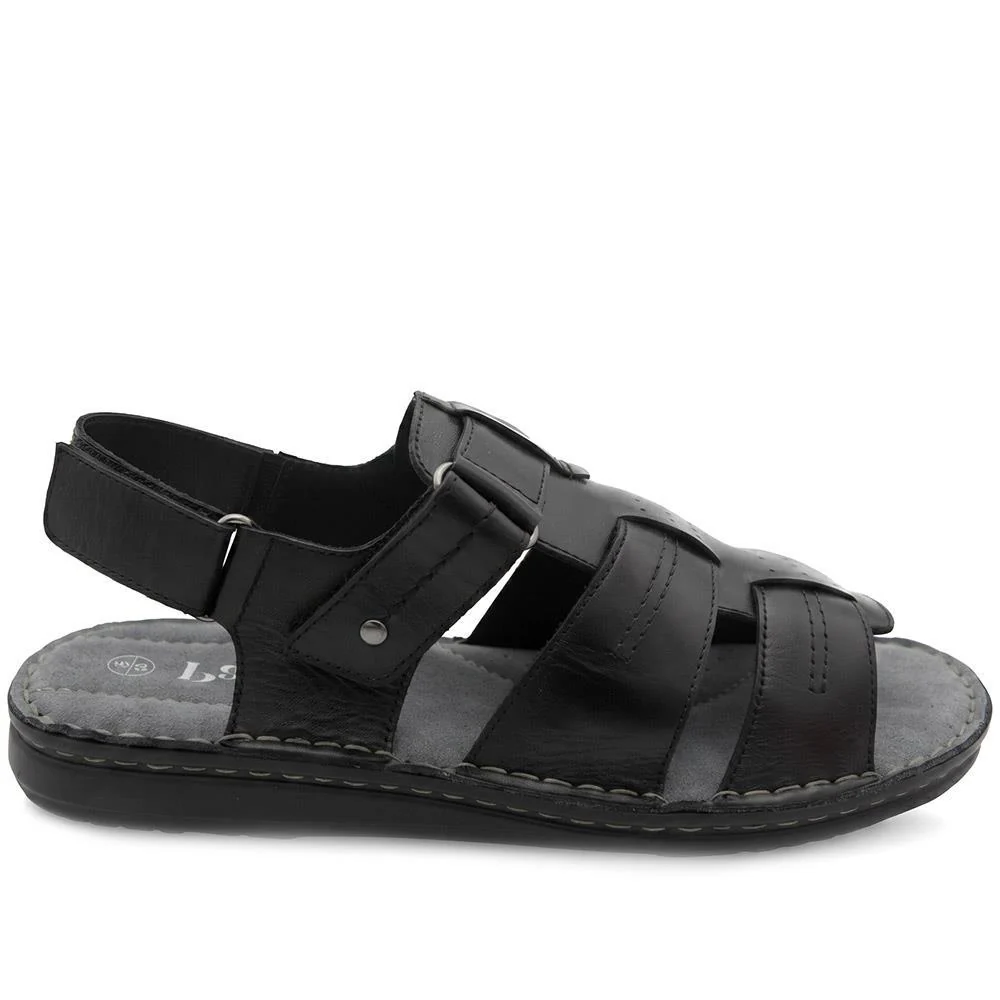 Leather Adjustable Fasten Fisherman Sandals - FBFOO43001 / 329 501 - Black - Image 3