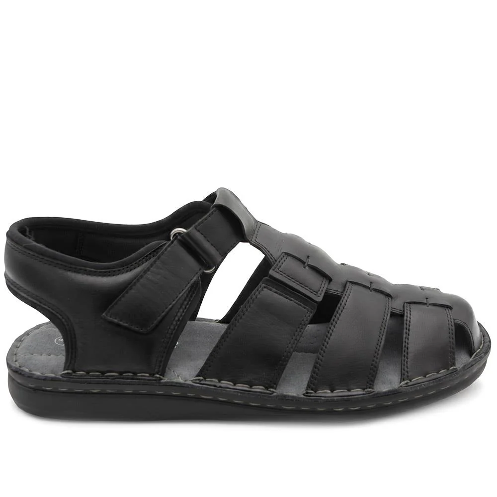 Leather Adjustable Fasten Fisherman Sandals - FBFOO43001 / 329 501 - Black - Image 4