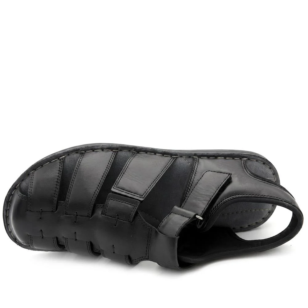 Leather Adjustable Fasten Fisherman Sandals - FBFOO43001 / 329 501 - Black - Image 7