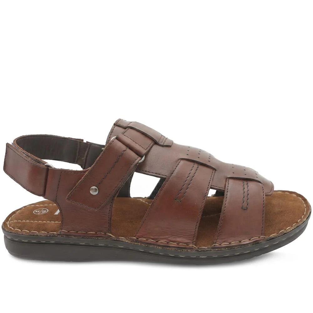 Leather Adjustable Fasten Fisherman Sandals - FBFOO43001 / 329 501 - Brown - Image 2