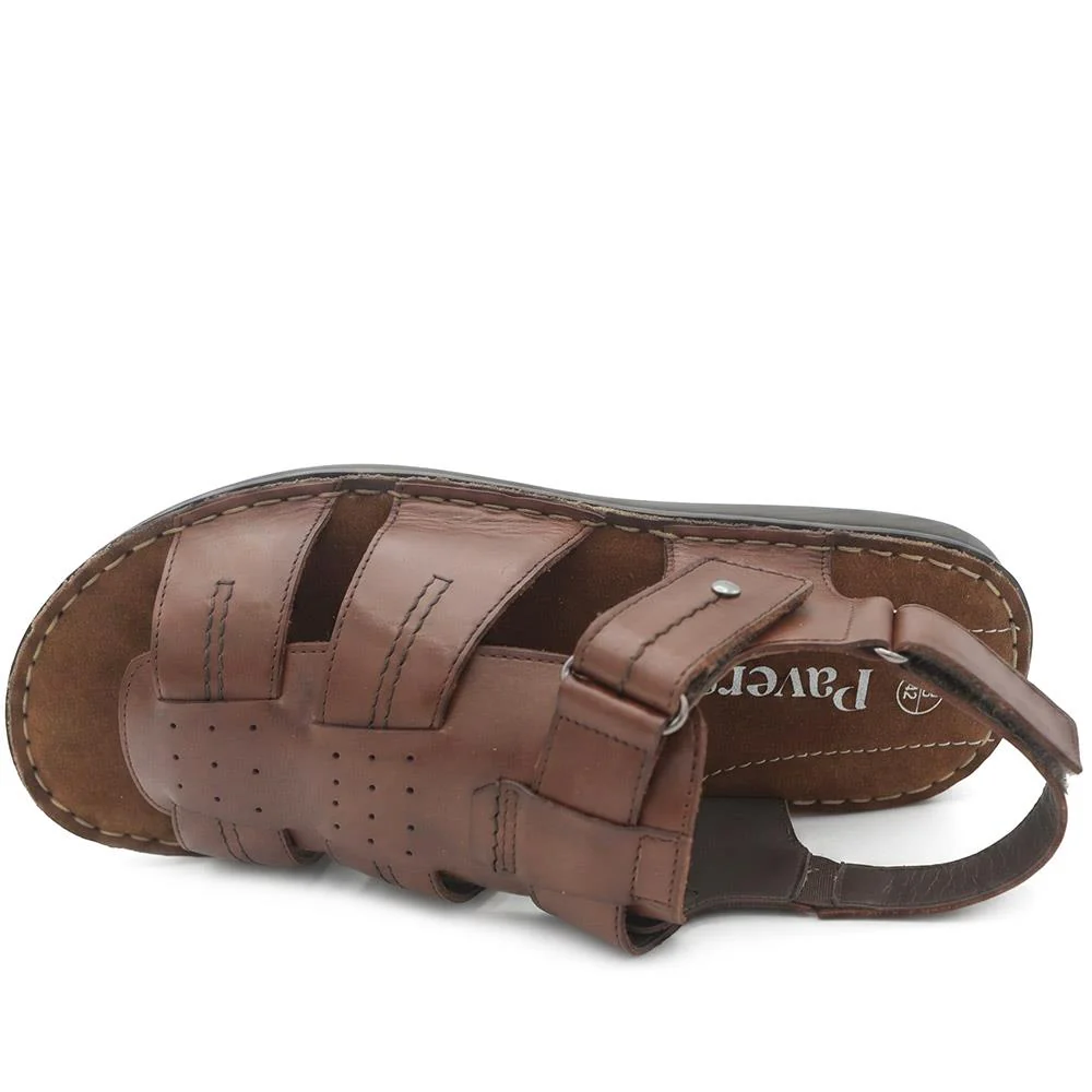 Leather Adjustable Fasten Fisherman Sandals - FBFOO43001 / 329 501 - Brown - Image 4