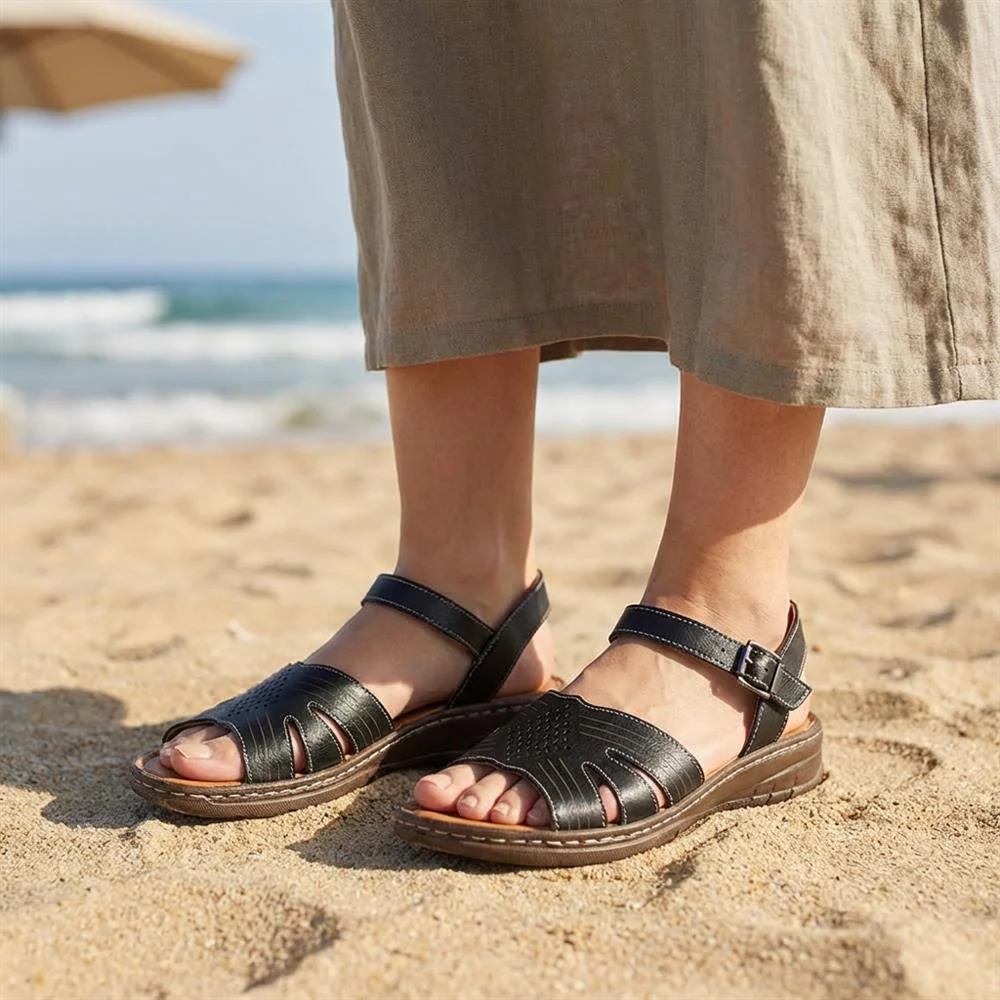 Leather Buckle Fasten Casual Sandals - LUCK43005 / 329 417 - Black - Image 2