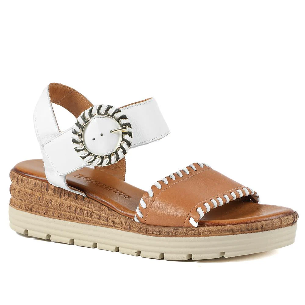 Leather Buckle Fasten Wedge Sandals - BELMETIN43015 / 329 289 - White-Tan