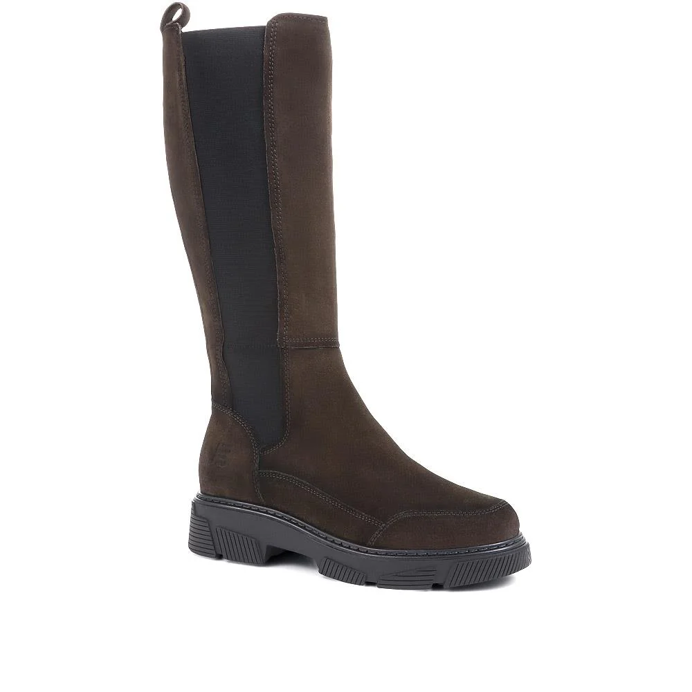 Leather Chunky Knee-High Boots - BUG36511 / 322 885 - Khaki