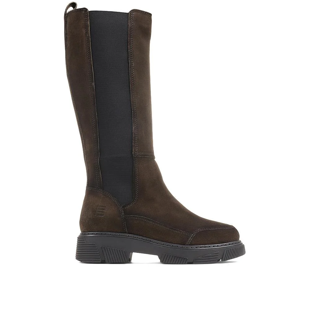 Leather Chunky Knee-High Boots - BUG36511 / 322 885 - Khaki - Image 2