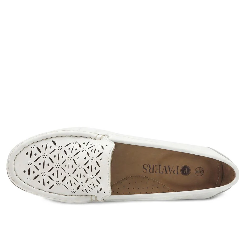 Leather Cut Out Detail Moccasin - MOEN43001 / 329 546 - White - Image 5