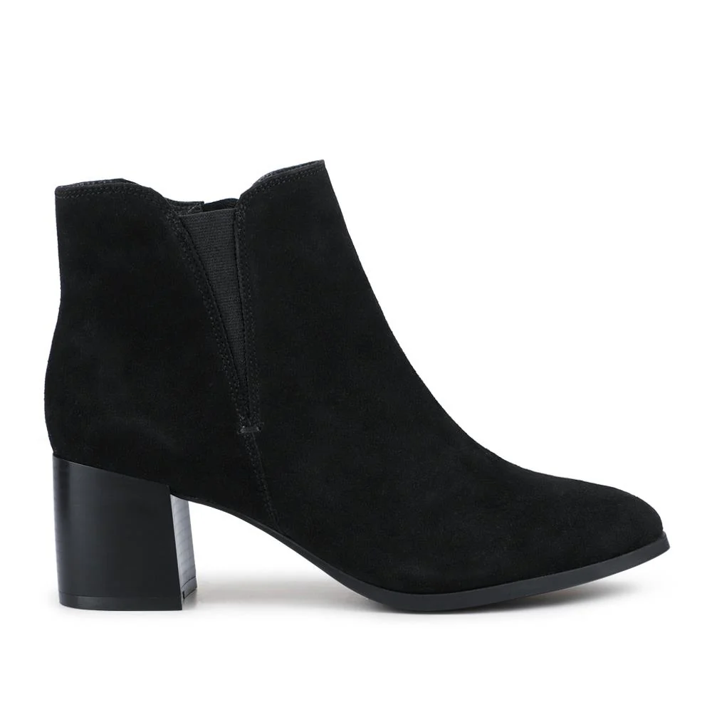 Leather Elasticated Heeled Ankle Boots - FBFOO42002 / 328 516 - Black Suede - Image 2