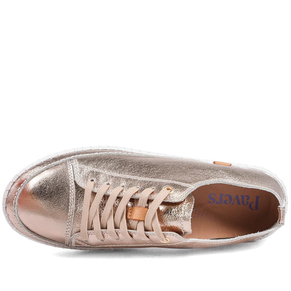 Leather Flexible Lightweight Lace Up Trainers - BRK43031 / 328 944 - Champagne - Image 4