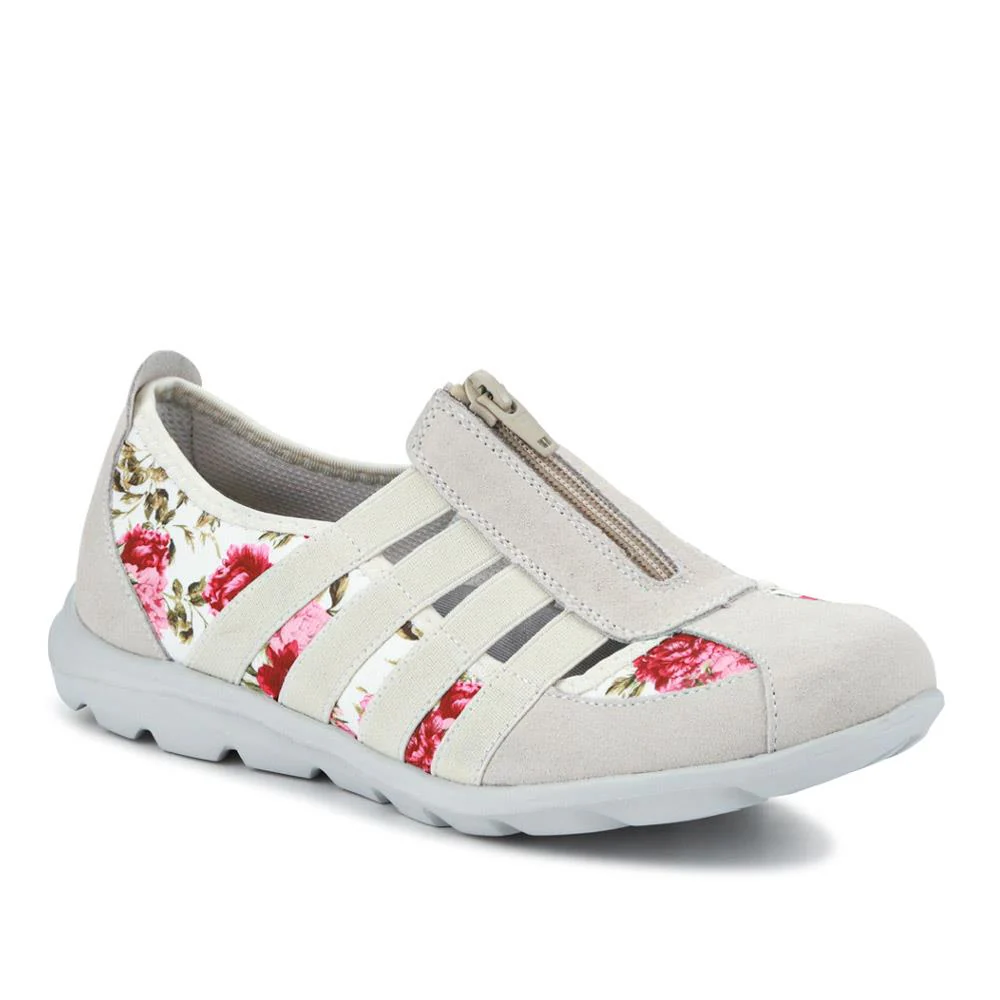Leather Slip-On Shoes - BRK24000 / 308 245 - Beige-Floral