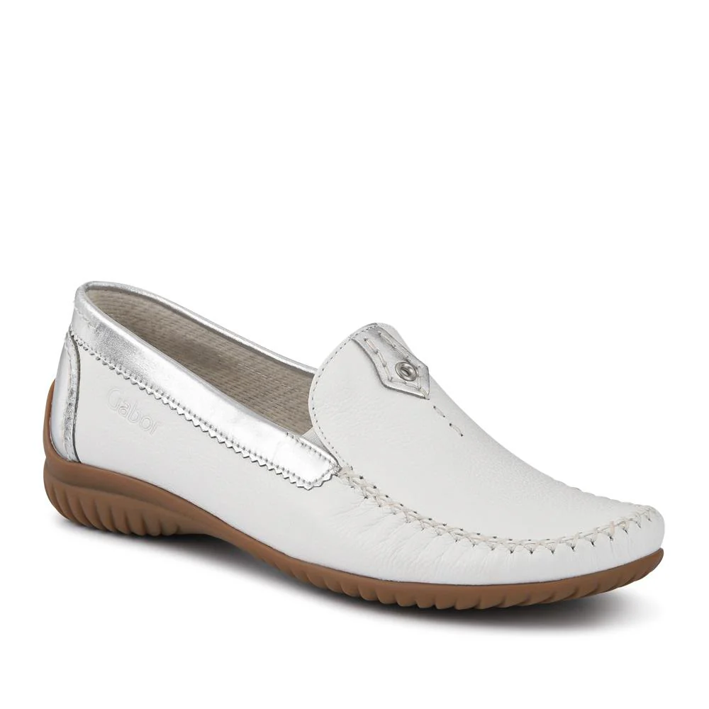 California Gabor Leather Stitched-Detail Loafers - GAB41531 / 327 037 - White-Silver