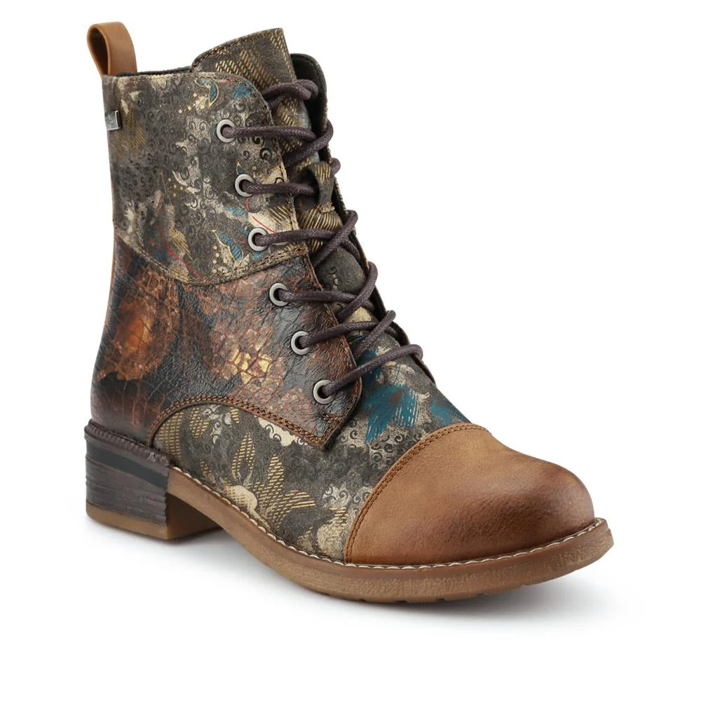 Leather Water-Resistant Lace-Up Boots - RKR40526 / 326 088 - Floral