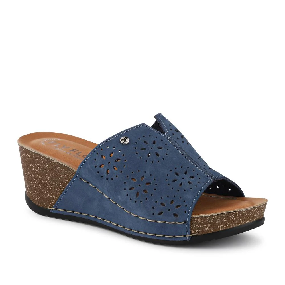 Fly Flot Leather Wedge Heeled Mules - FLY41038 / 326 654 - Blue