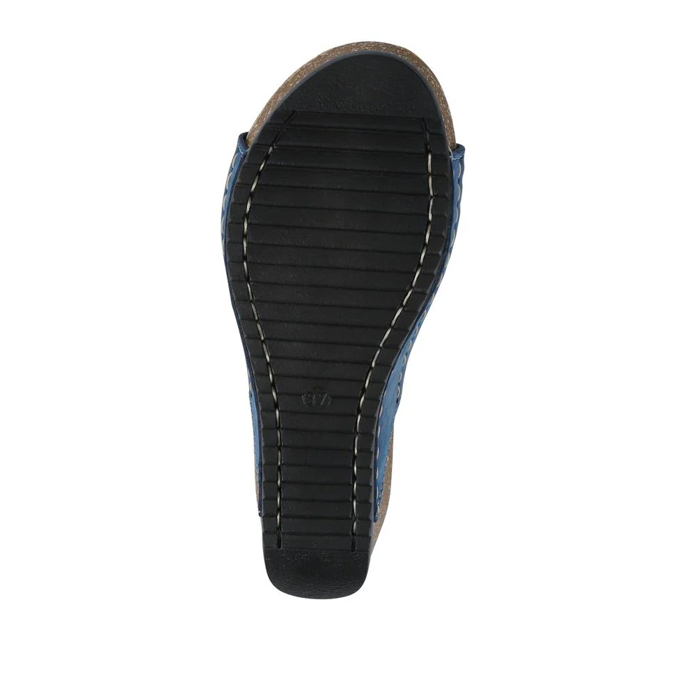 Fly Flot Leather Wedge Heeled Mules - FLY41038 / 326 654 - Blue - Image 6