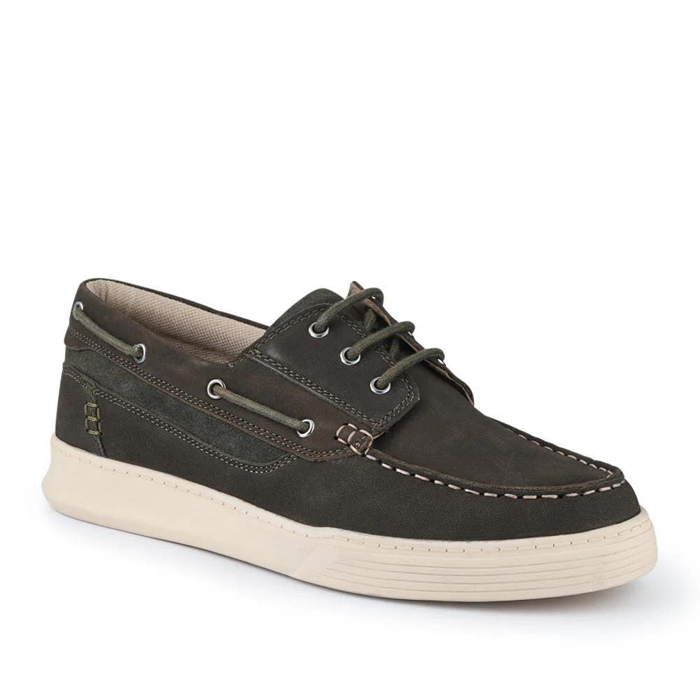 Leather Wide-Fit Boat Shoes - PARK41048 / 327 264 - Green