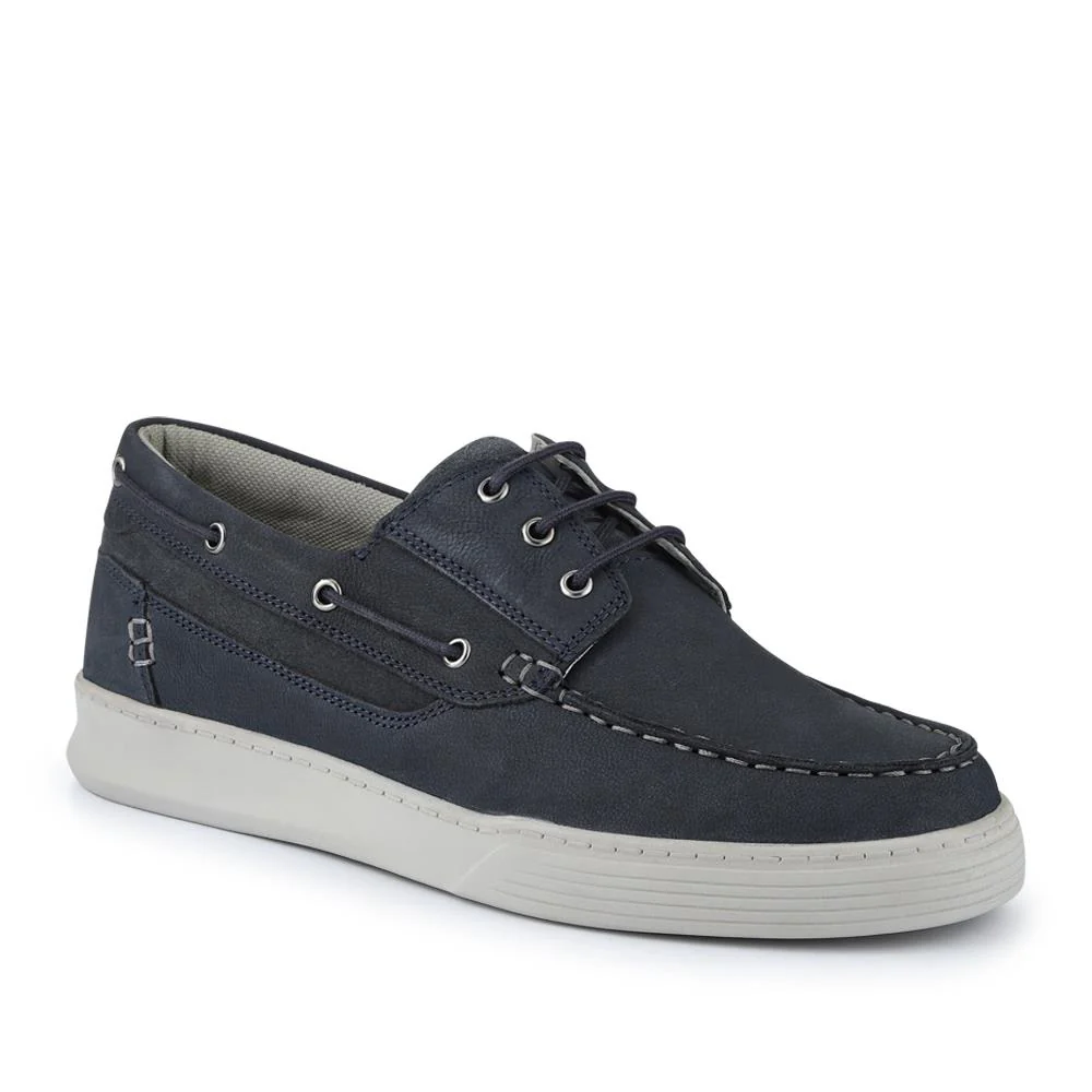 Leather Wide-Fit Boat Shoes - PARK41048 / 327 264 - Navy