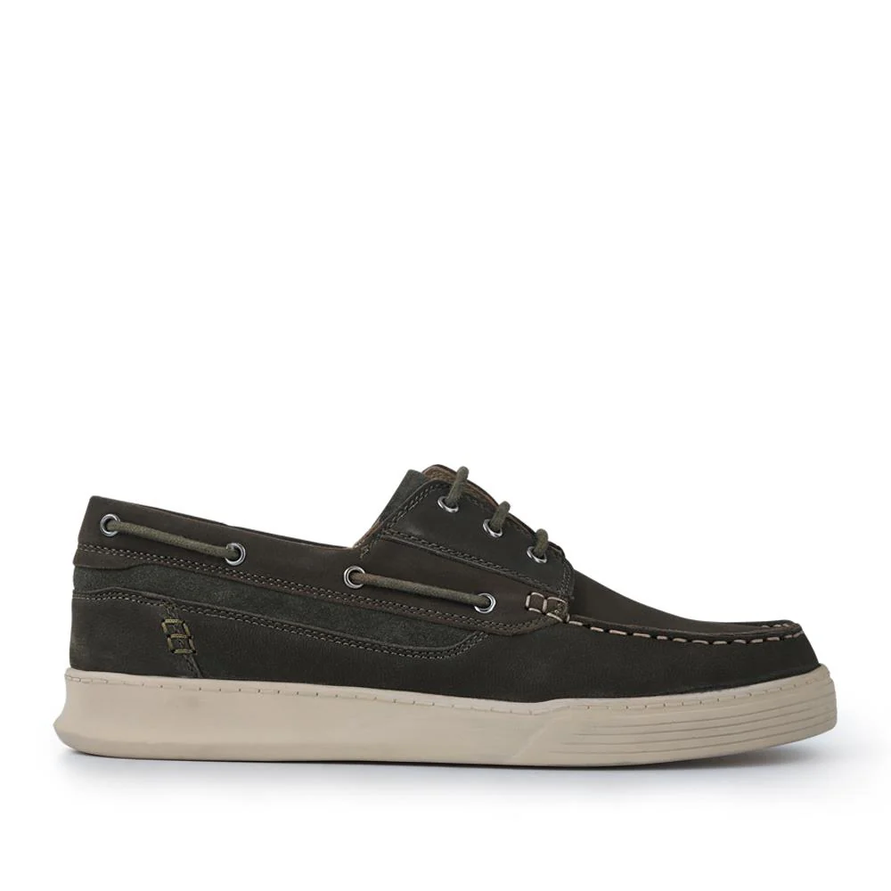 Leather Wide-Fit Boat Shoes - PARK41048 / 327 264 - Green - Image 2