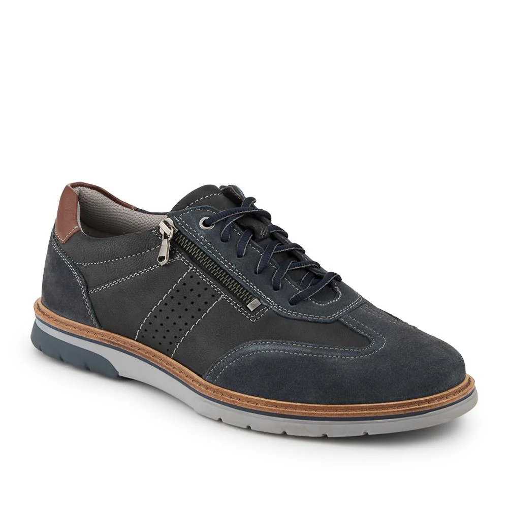 Leather Wide-Fit Dual-Fasten Trainers - PARK41043 / 327 265 - Navy