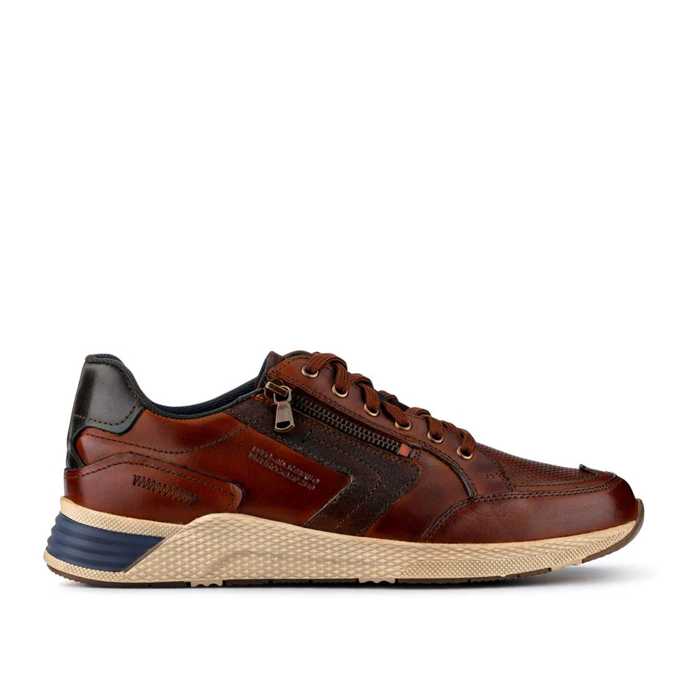 Leather Wide-Fit Lace-Up Trainers - PARK41046 / 327 261 - Cognac - Image 2