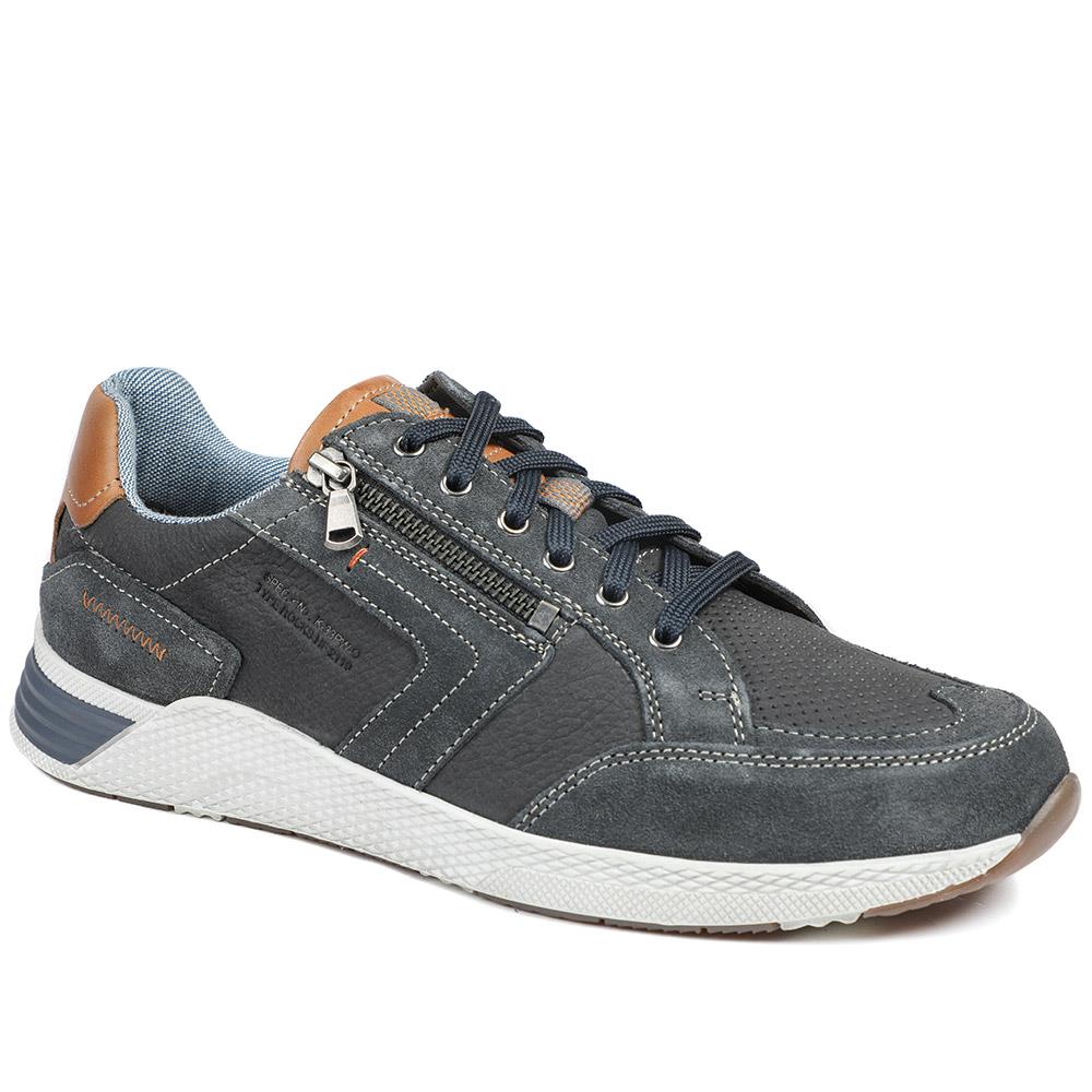 Leather Wide-Fit Lace-Up Trainers - PARK41046 / 327 261 - Navy