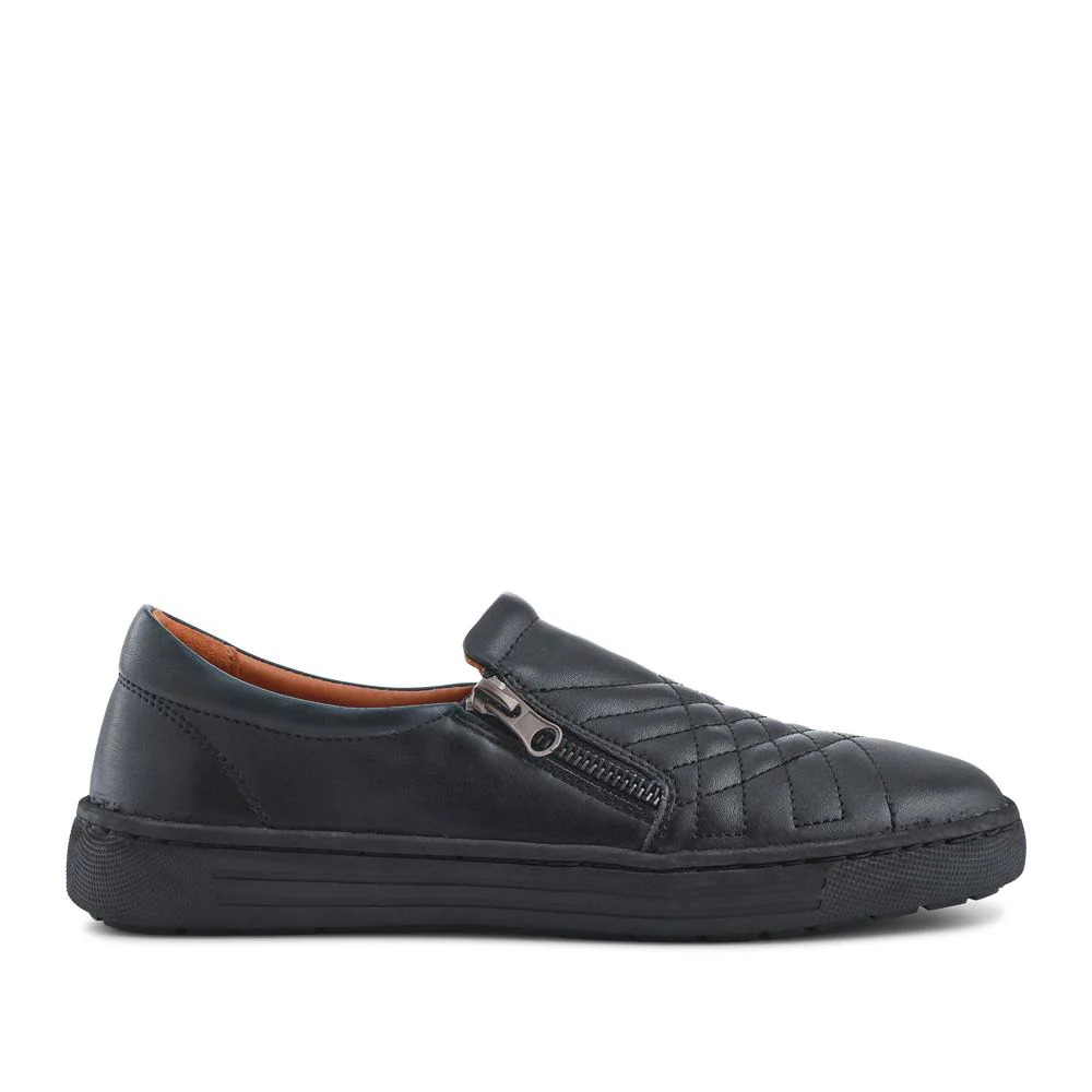Leather Zip-Fasten Slip-On Shoes - BRK42006 / 327 976 - Black - Image 2