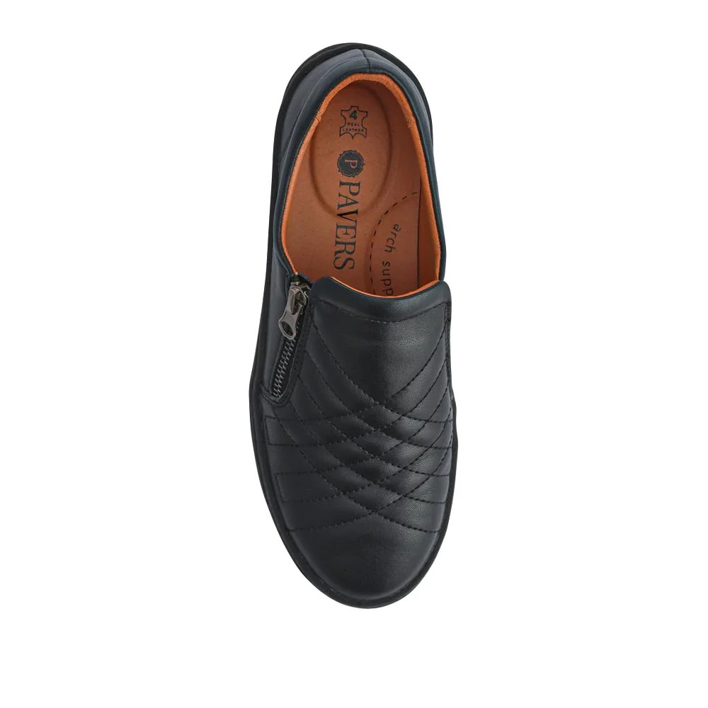 Leather Zip-Fasten Slip-On Shoes - BRK42006 / 327 976 - Black - Image 4